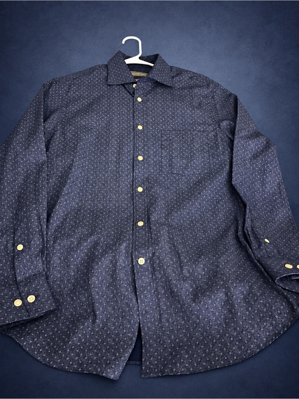 Michael Kors Men’s M Regular Fit Navy Micro Print Dress Shirt 15.5 32/33